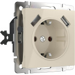 Розетка Werkel с заземлением, шторками и USBx2 слоновая кость WL03-SKGS-USBx2-IP20 4690389073205