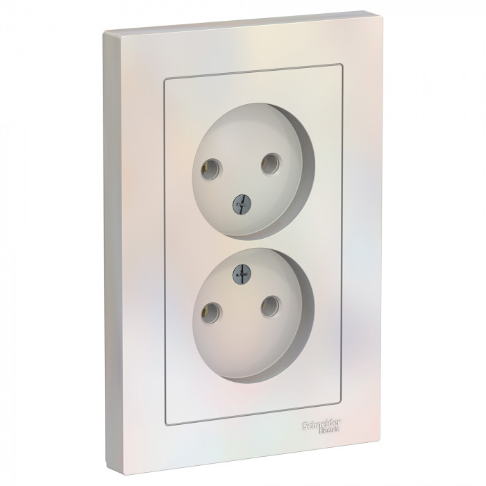 Розетка двойная Schneider Electric Atlas Design без заземления, в сборе, жемчуг