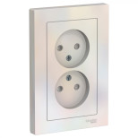 Розетка двойная Schneider Electric Atlas Design со шторками, без заземления, в сборе, жемчуг