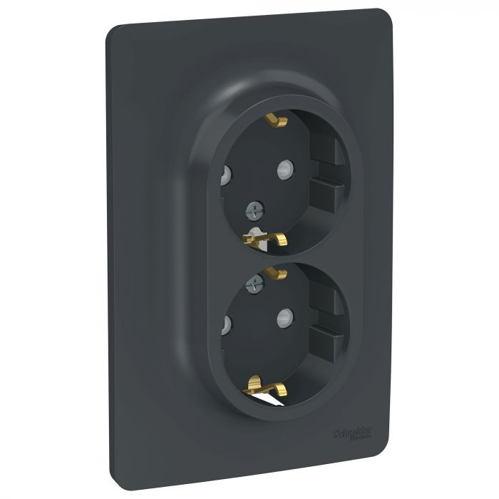 Розетка двойная Schneider Electric Unica New с заземлением, антрацит