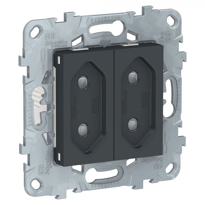 Розетка силовая Schneider Electric Unica New 2х2К на 2 модуля, антрацит