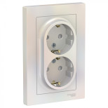 Розетка двойная Schneider Electric Atlas Design со шторками, в сборе, жемчуг