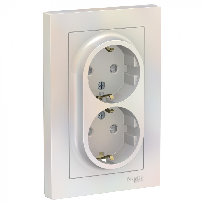 Розетка двойная Schneider Electric Atlas Design со шторками, в сборе, жемчуг