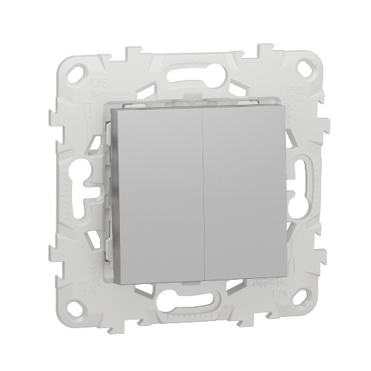 Переключатель двухклавишный Schneider Electric Unica New алюминий