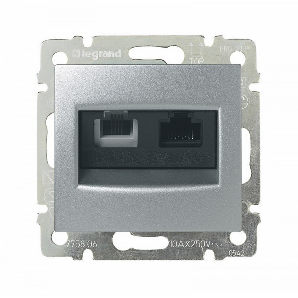 Розетка RJ-11+RJ-45 Legrand Valena Classic алюминий 770280