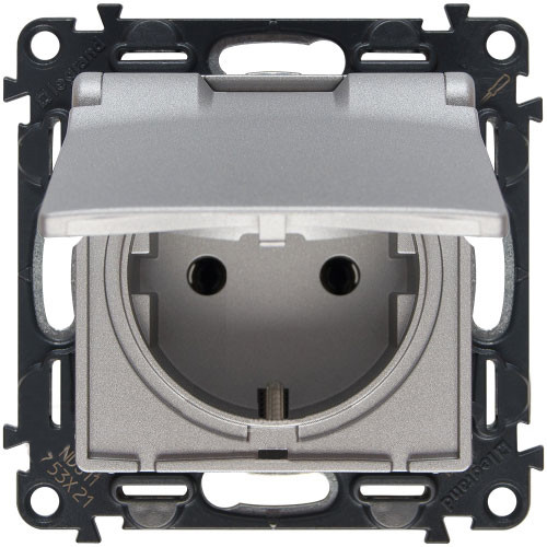 Розетка силовая Legrand Valena Life 2K+3 с крышкой, на винтах, алюминий 753025+754842