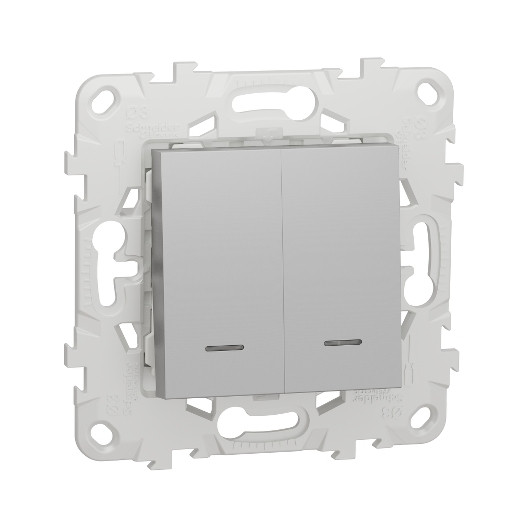 Выключатель двухклавишный Schneider Electric Unica New с подсветкой, алюминий