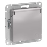 Розетка силовая Schneider Electric Atlas Design со шторками и крышкой, алюминий