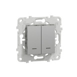 Переключатель двухклавишный Schneider Electric Unica New с подсветкой, алюминий