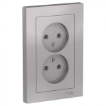Розетка двойная Schneider Electric Atlas Design без заземления, в сборе, алюминий