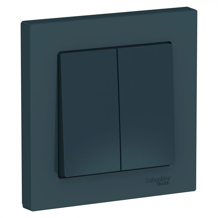 Выключатель двухклавишный Schneider Electric Atlas Design в сборе с рамкой, изумруд