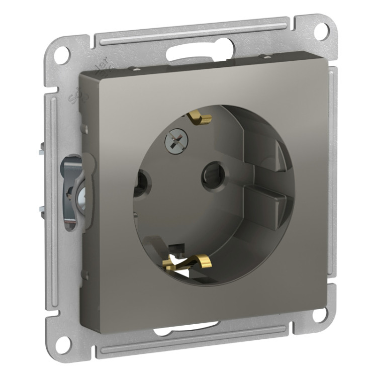 Розетка силовая Schneider Electric Atlas Design со шторками, сталь