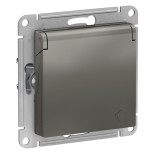Розетка силовая Schneider Electric Atlas Design со шторками и крышкой, сталь