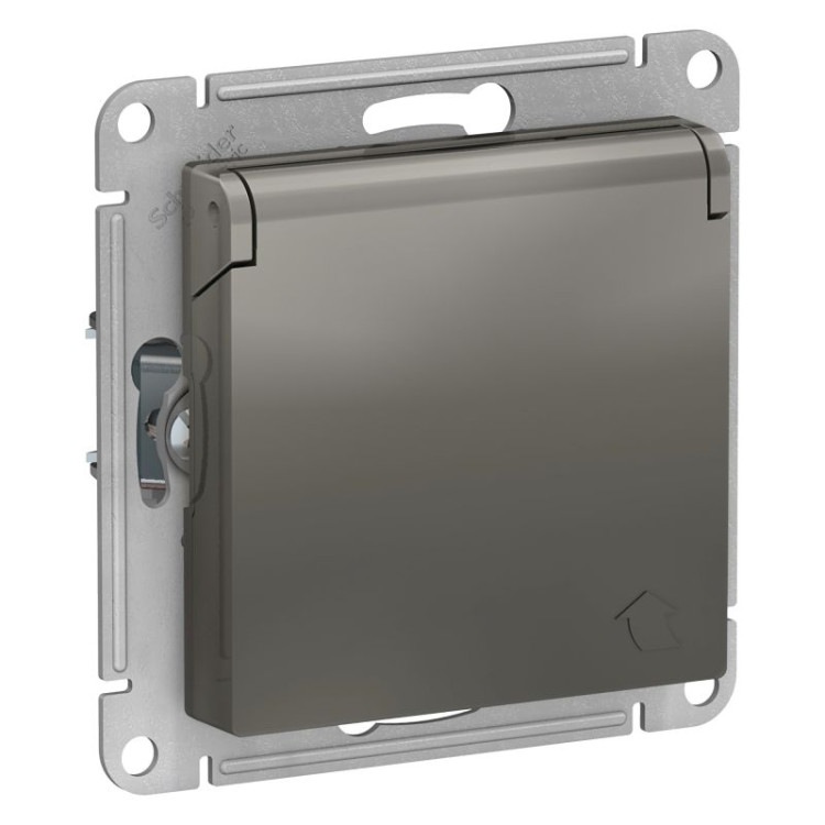Розетка силовая Schneider Electric Atlas Design со шторками и крышкой, сталь