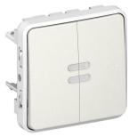 Выключатель-переключатель двухклавишный Legrand Plexo IP55 с подсветкой, белый 069626