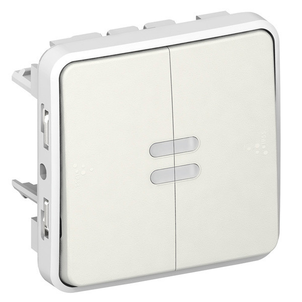 Выключатель-переключатель двухклавишный Legrand Plexo IP55 с подсветкой, белый 069626