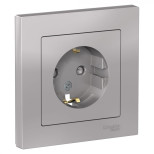 Розетка силовая Schneider Electric Atlas Design со шторками, в сборе, алюминий
