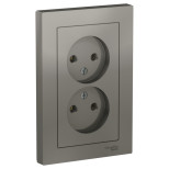 Розетка двойная Schneider Electric Atlas Design без заземления, в сборе, сталь