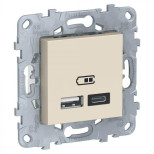 Зарядное устройство USB+Type C Schneider Electric Unica New бежевое