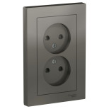 Розетка двойная Schneider Electric Atlas Design со шторками, без заземления, в сборе, сталь