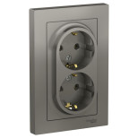 Розетка двойная Schneider Electric Atlas Design в сборе, сталь