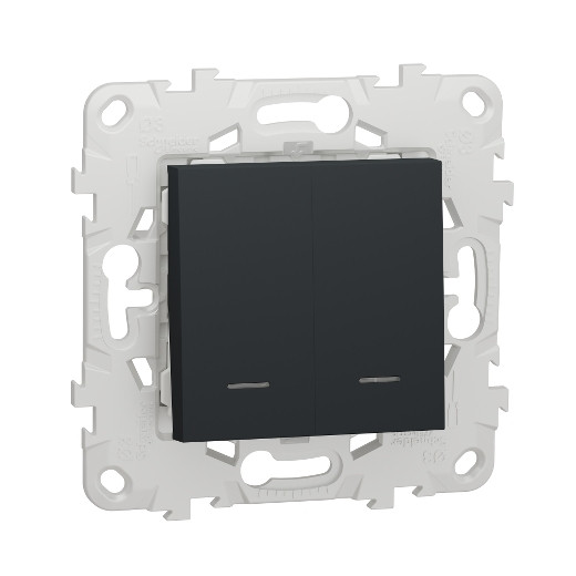 Выключатель двухклавишный Schneider Electric Unica New с подсветкой, антрацит