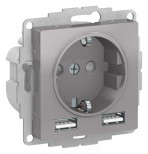 Розетка силовая+USB Schneider Electric Atlas Design алюминий
