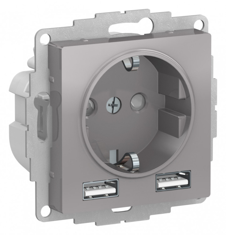 Розетка силовая+USB Schneider Electric Atlas Design алюминий
