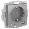 Розетка силовая+USB Schneider Electric Atlas Design алюминий