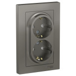 Розетка двойная Schneider Electric Atlas Design со шторками, в сборе, сталь