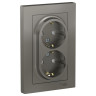 Розетка двойная Schneider Electric Atlas Design со шторками, в сборе, сталь