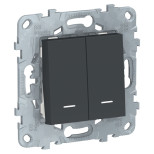 Переключатель двухклавишный Schneider Electric Unica New с подсветкой, антрацит