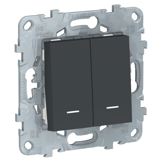 Переключатель двухклавишный Schneider Electric Unica New с подсветкой, антрацит