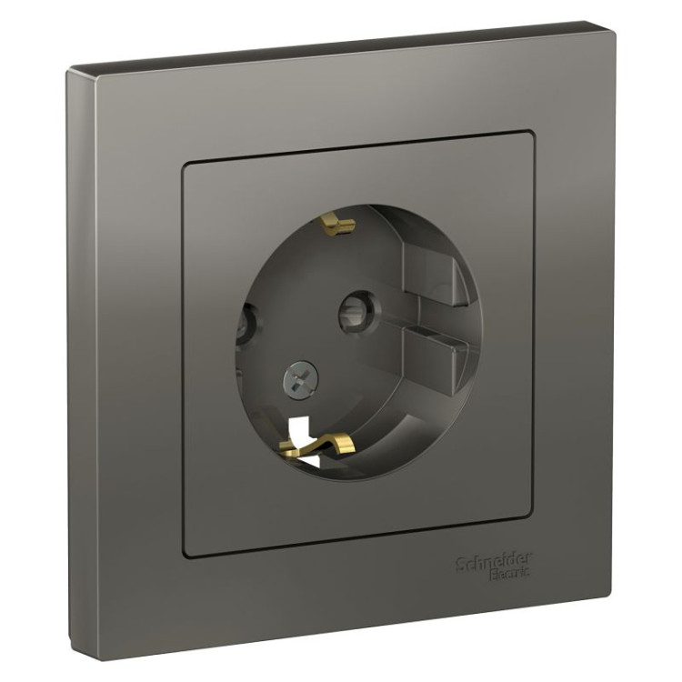 Розетка силовая Schneider Electric Atlas Design со шторками, в сборе, сталь