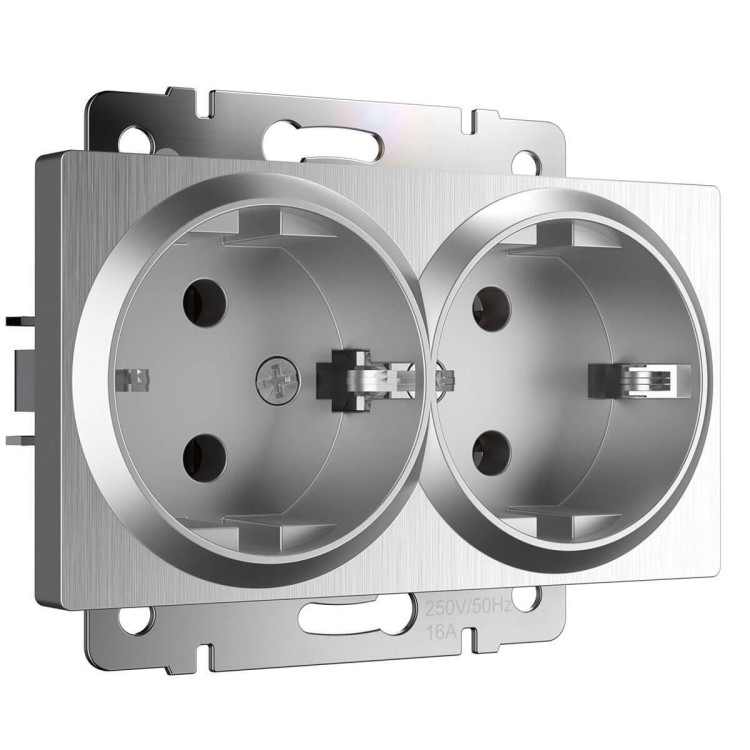 Розетка двойная Werkel серебряный рифленый WL09-SKG-02-IP20 4690389131288