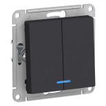 Выключатель двухклавишный Schneider Electric Atlas Design с подсветкой, карбон