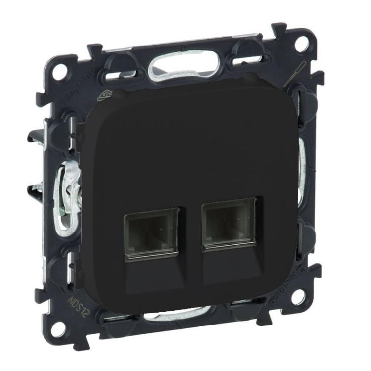 Розетка телефонная Legrand Valena Allure RJ-11, 2 выхода, антрацит 753039+755428