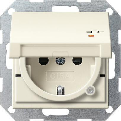 Розетка Gira System 55 Schuko с/з со шторками крышкой 16A 250V безвинтовой зажим кремовый глянцевый 276301