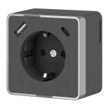 Розетка с заземлением, шторками и USB тип A+C Gallant графит рифленый W5071704