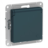 Розетка силовая Schneider Electric Atlas Design со шторками и крышкой, изумруд