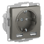 Розетка силовая+USB Schneider Electric Atlas Design сталь