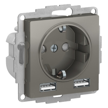 Розетка силовая+USB Schneider Electric Atlas Design сталь