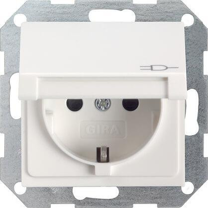 Розетка Gira System 55 Schuko с/з со шторками крышкой 16A 250V безвинтовой зажим чисто-белый шелковисто-матовый 041427