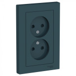 Розетка двойная Schneider Electric Atlas Design со шторками, без заземления, в сборе, изумруд
