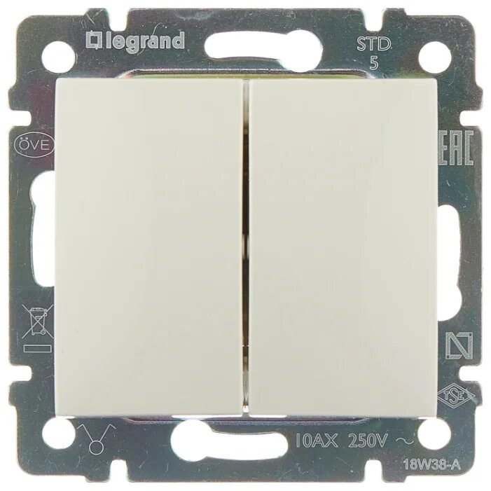 Выключатель двухклавишный Legrand Valena Classic слоновая кость 774305