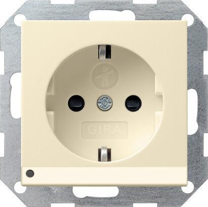 Розетка Gira System 55 Schuko с/з со шторками подсветкой 16A 250V безвинтовой зажим кремовый глянцевый 117001