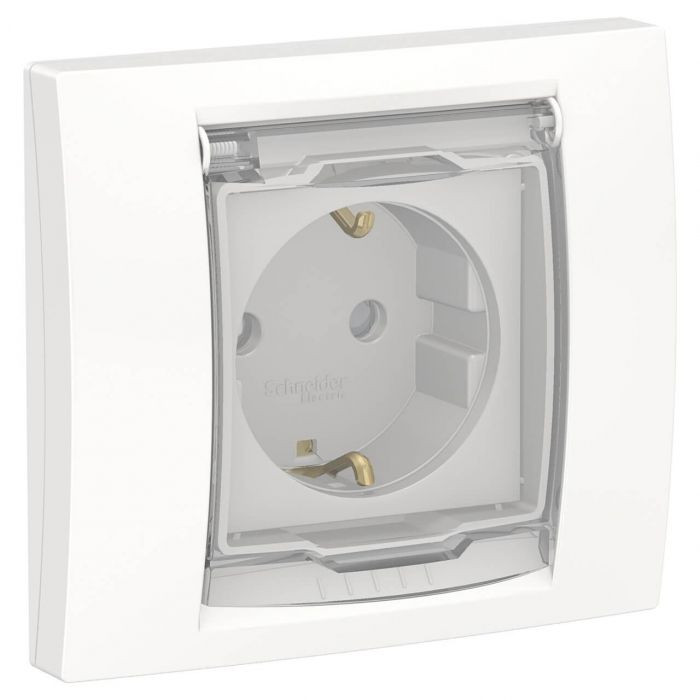 Розетка силовая Schneider Electric Unica New IP44 с крышкой, белая