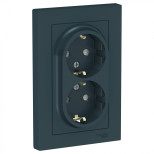 Розетка двойная Schneider Electric Atlas Design со шторками, в сборе, изумруд