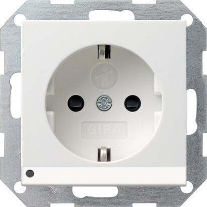 Розетка Gira System 55 Schuko с/з со шторками подсветкой 16A 250V безвинтовой зажим чисто-белый шелковисто-матовый 117027