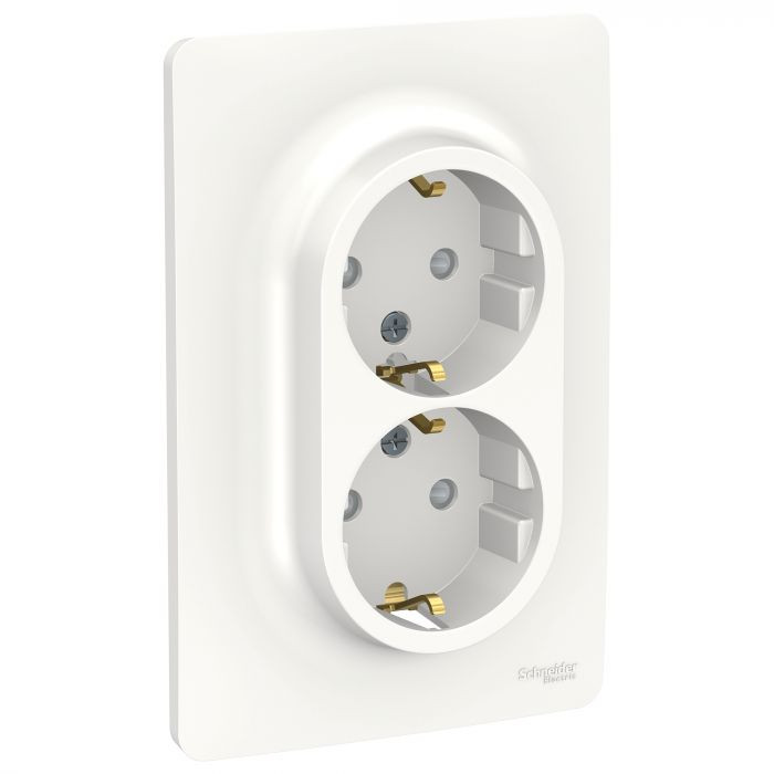 Розетка двойная Schneider Electric Unica New с заземлением, белая